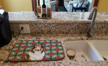Load image into Gallery viewer, Sable Collie Christmas PoinsettIas Dish Drying Mat