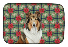 Load image into Gallery viewer, Sable Collie Christmas PoinsettIas Dish Drying Mat