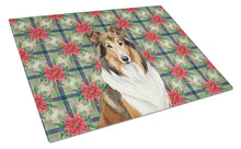 Load image into Gallery viewer, Sable Collie Christmas PoinsettIas Glass Cutting Board