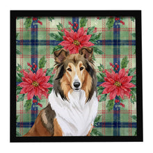 Load image into Gallery viewer, Sable Collie Christmas PoinsettIas Framed Metal Print