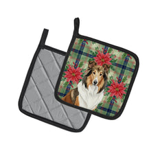 Load image into Gallery viewer, Sable Collie Christmas PoinsettIas Pair of Pot Holders
