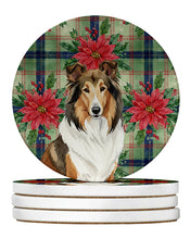 Load image into Gallery viewer, Sable Collie Christmas PoinsettIas Large Sandstone Coasters Pack of 4