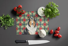 Load image into Gallery viewer, Tricolor Collie Christmas PoinsettIas Glass Cutting Board