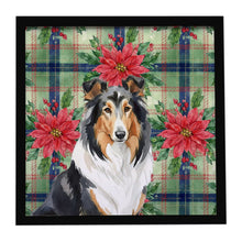 Load image into Gallery viewer, Tricolor Collie Christmas PoinsettIas Framed Metal Print