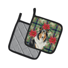 Load image into Gallery viewer, Tricolor Collie Christmas PoinsettIas Pair of Pot Holders