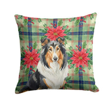 Load image into Gallery viewer, Tricolor Collie Christmas PoinsettIas Throw Pillow
