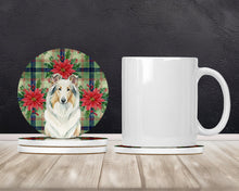 Load image into Gallery viewer, White Collie Christmas PoinsettIas Large Sandstone Coasters Pack of 4