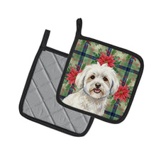 Load image into Gallery viewer, Coton de Tulear Christmas PoinsettIas Pair of Pot Holders