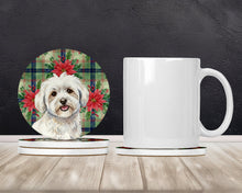 Load image into Gallery viewer, Coton de Tulear Christmas PoinsettIas Large Sandstone Coasters Pack of 4