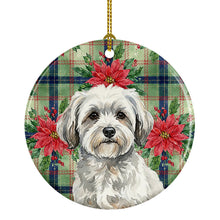 Load image into Gallery viewer, White with Gray Coton de Tulear Christmas PoinsettIas Ceramic Ornament