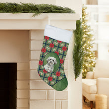 Load image into Gallery viewer, White with Gray Coton de Tulear Christmas PoinsettIas Holiday Stocking
