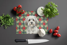 Load image into Gallery viewer, White with Gray Coton de Tulear Christmas PoinsettIas Glass Cutting Board