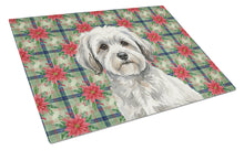 Load image into Gallery viewer, White with Gray Coton de Tulear Christmas PoinsettIas Glass Cutting Board