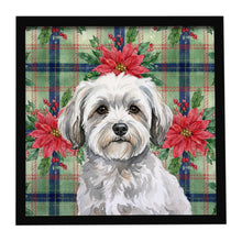 Load image into Gallery viewer, White with Gray Coton de Tulear Christmas PoinsettIas Framed Metal Print