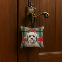 Load image into Gallery viewer, White with Gray Coton de Tulear Christmas PoinsettIas Hanging Square Fabric Ornament 3.5 x 3.5