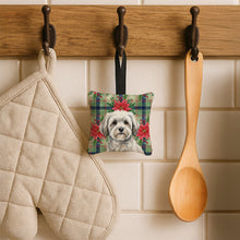 Load image into Gallery viewer, White with Gray Coton de Tulear Christmas PoinsettIas Hanging Square Fabric Ornament 3.5 x 3.5