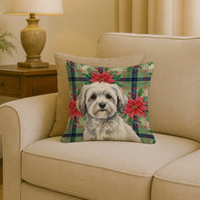 Load image into Gallery viewer, White with Gray Coton de Tulear Christmas PoinsettIas Throw Pillow