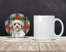 Load image into Gallery viewer, White with Gray Coton de Tulear Christmas PoinsettIas Large Sandstone Coasters Pack of 4