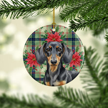 Load image into Gallery viewer, Black and Tan Dachshund Christmas PoinsettIas Ceramic Ornament