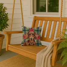Load image into Gallery viewer, Chocolate and Tan Dachshund Christmas PoinsettIas Throw Pillow
