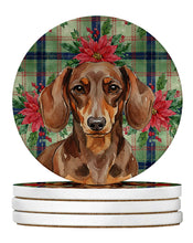 Load image into Gallery viewer, Chocolate and Tan Dachshund Christmas PoinsettIas Large Sandstone Coasters Pack of 4