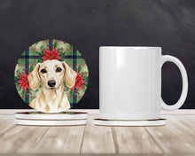 Load image into Gallery viewer, Cream Dachshund Christmas PoinsettIas Large Sandstone Coasters Pack of 4