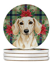 Load image into Gallery viewer, Cream Dachshund Christmas PoinsettIas Large Sandstone Coasters Pack of 4