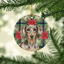 Load image into Gallery viewer, Dapple Dachshund Christmas PoinsettIas Ceramic Ornament