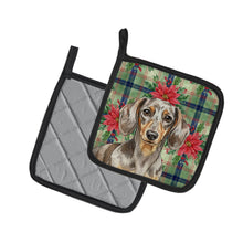 Load image into Gallery viewer, Dapple Dachshund Christmas PoinsettIas Pair of Pot Holders