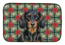 Load image into Gallery viewer, Longhaired Black and Tan Dachshund Christmas PoinsettIas Dish Drying Mat