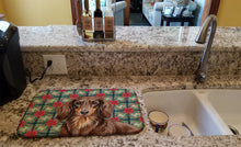 Load image into Gallery viewer, Longhaired Chocolate and Tan Dachshund Christmas PoinsettIas Dish Drying Mat