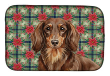 Load image into Gallery viewer, Longhaired Chocolate and Tan Dachshund Christmas PoinsettIas Dish Drying Mat