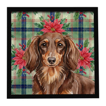 Load image into Gallery viewer, Longhaired Chocolate and Tan Dachshund Christmas PoinsettIas Framed Metal Print