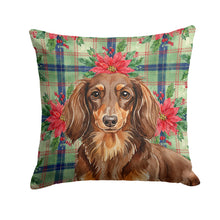 Load image into Gallery viewer, Longhaired Chocolate and Tan Dachshund Christmas PoinsettIas Throw Pillow