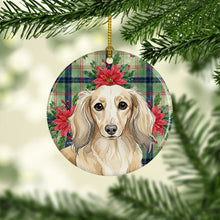 Load image into Gallery viewer, Longhaired Cream Dachshund Christmas PoinsettIas Ceramic Ornament