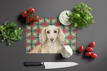Load image into Gallery viewer, Longhaired Cream Dachshund Christmas PoinsettIas Glass Cutting Board