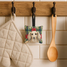 Load image into Gallery viewer, Longhaired Cream Dachshund Christmas PoinsettIas Hanging Square Fabric Ornament 3.5 x 3.5
