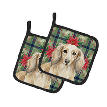 Load image into Gallery viewer, Longhaired Cream Dachshund Christmas PoinsettIas Pair of Pot Holders