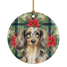 Load image into Gallery viewer, Longhaired Dapple Dachshund Christmas PoinsettIas Ceramic Ornament