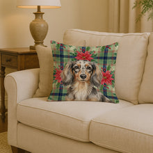 Load image into Gallery viewer, Longhaired Dapple Dachshund Christmas PoinsettIas Throw Pillow