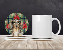 Load image into Gallery viewer, Longhaired Dapple Dachshund Christmas PoinsettIas Large Sandstone Coasters Pack of 4