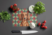 Load image into Gallery viewer, Longhaired Red Dachshund Christmas PoinsettIas Glass Cutting Board