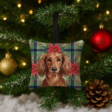 Load image into Gallery viewer, Longhaired Red Dachshund Christmas PoinsettIas Hanging Square Fabric Ornament 3.5 x 3.5