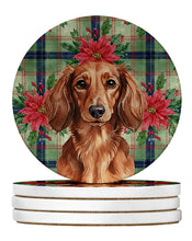 Load image into Gallery viewer, Longhaired Red Dachshund Christmas PoinsettIas Large Sandstone Coasters Pack of 4