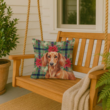 Load image into Gallery viewer, Red Brown Dachshund Christmas PoinsettIas Throw Pillow