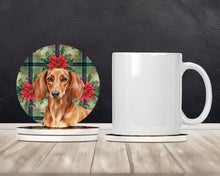 Load image into Gallery viewer, Red Brown Dachshund Christmas PoinsettIas Large Sandstone Coasters Pack of 4