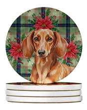 Load image into Gallery viewer, Red Brown Dachshund Christmas PoinsettIas Large Sandstone Coasters Pack of 4