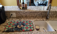 Load image into Gallery viewer, Wirehaired Black and Tan Dachshund Christmas PoinsettIas Dish Drying Mat
