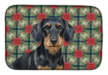 Load image into Gallery viewer, Wirehaired Black and Tan Dachshund Christmas PoinsettIas Dish Drying Mat