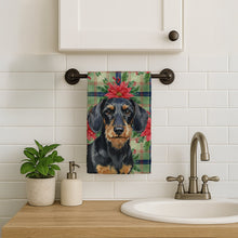 Load image into Gallery viewer, Wirehaired Black and Tan Dachshund Christmas PoinsettIas Kitchen Towel